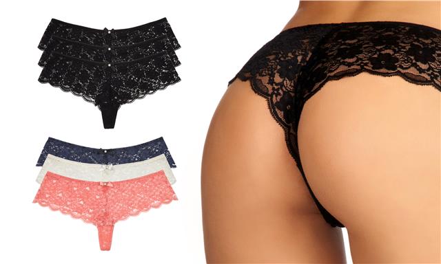 3x Lace & Real Freshwater Brazilian Pearl Underwear Thong Pack ...