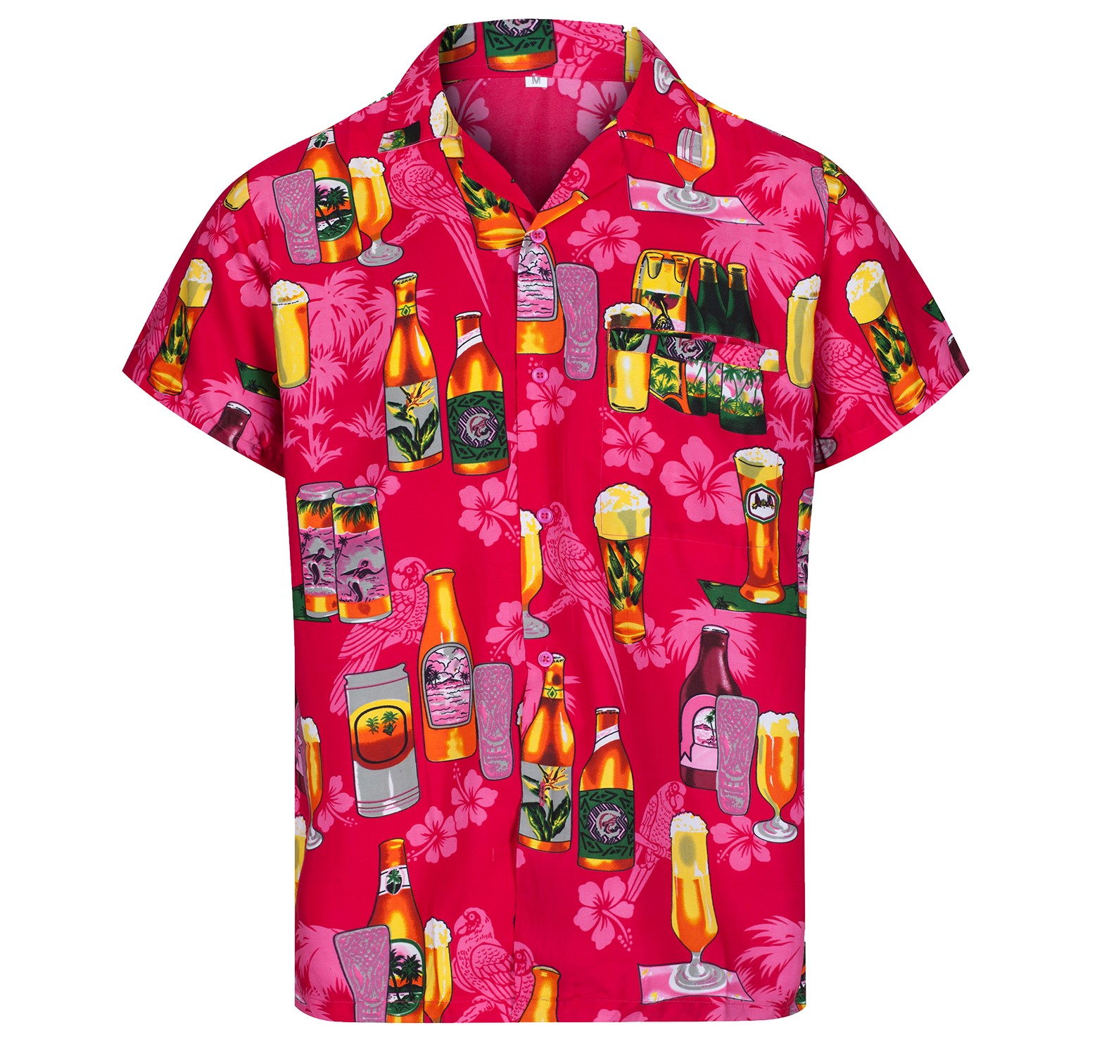 Mens Hawaiian Shirt Short Sleeve STAG Beach Holiday Beer Bottle Design Fancy Dress Hawaii