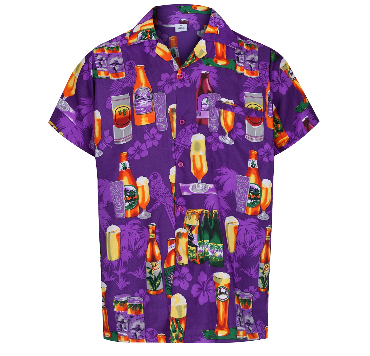 Mens Hawaiian Shirt Short Sleeve STAG Beach Holiday Beer Bottle Design Fancy Dress Hawaii