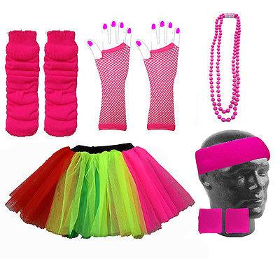NEON TUTU SKIRT SET 80s Ladies Fancy Dress Hen Party Fun Run costume outfit 
