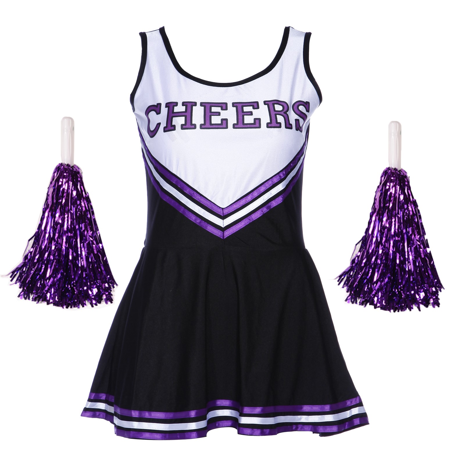 Cheerleader Fancy Dress Outfit High School Musical Uniform Costume Pom Poms
