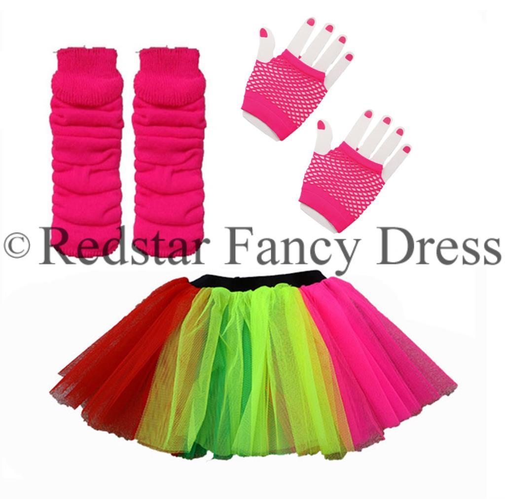 Neon Tutu Set Accessories 1980s Skirt Fancy Dress Hen Party Outfit