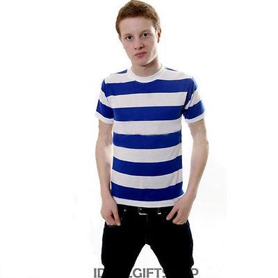 white and blue striped t shirt