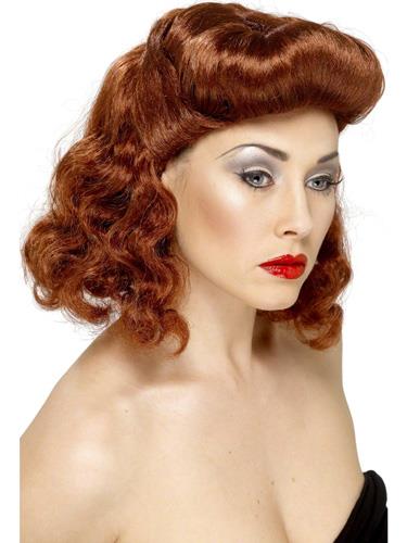 Ladies 1940's Fancy Dress Auburn Pin Up Wig with Curls UK