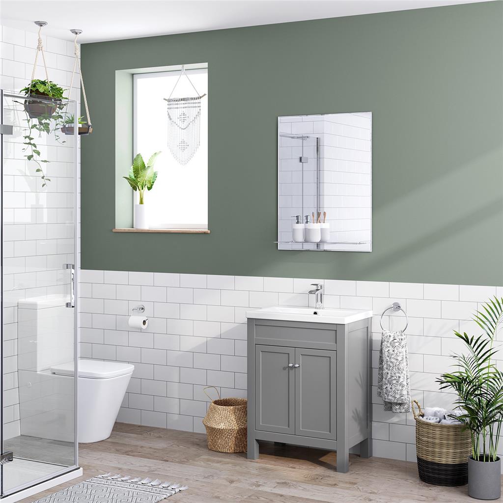 600mm Bathroom Vanity Unit Basin Sink Storage Cabinet Furniture Grey Traditional | eBay