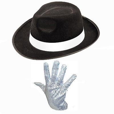 DELUXE MICHAEL JACKSON HAT & SEQUIN GLOVE FANCY DRESS AL CAPONE ...