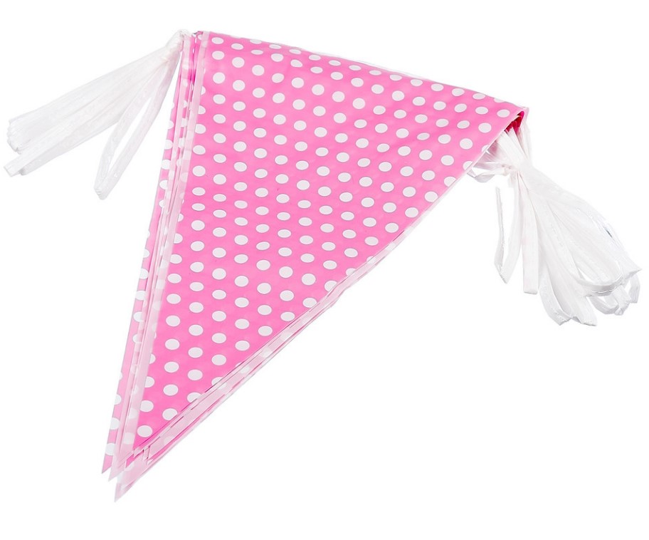 10m Pink Polka Dot Bunting Party Decoration New Baby Shower Garden