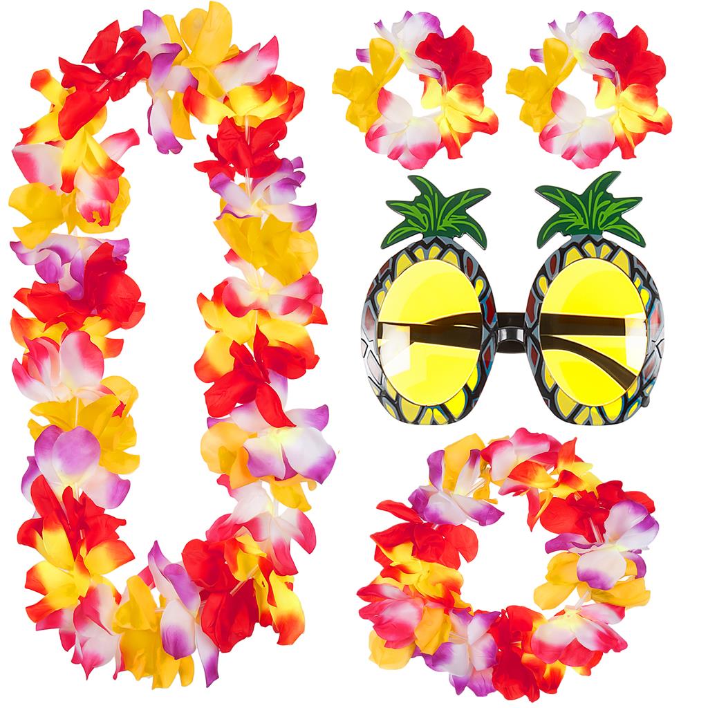 4 Pieces Hawaiian Party Sunglasses and Headbands Set Includes Tropical Summer Sunglasses Hawaiian Party Headbands with Palm Tree and Pineapple Design
