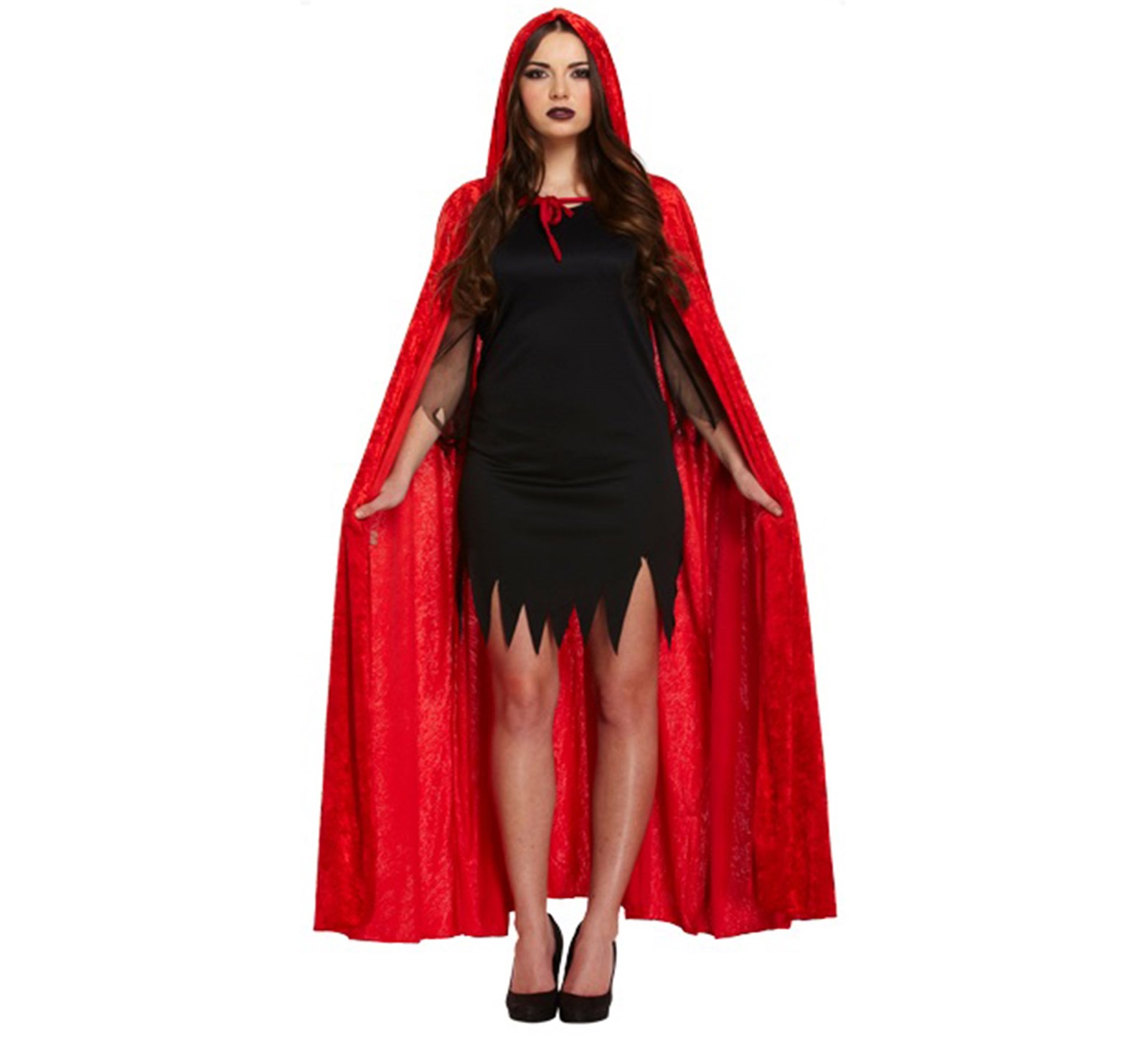 LADIES BLACK RED PURPLE VELVET HOODED CAPE 65