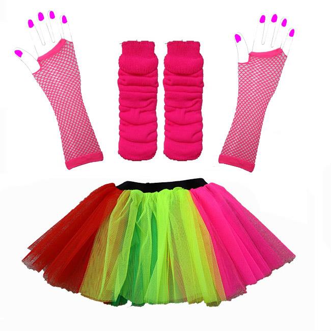 NEON TUTU SET AND ACCESSORIES 1980S SKIRT FANCY DRESS HEN PARTY COSTUME ...