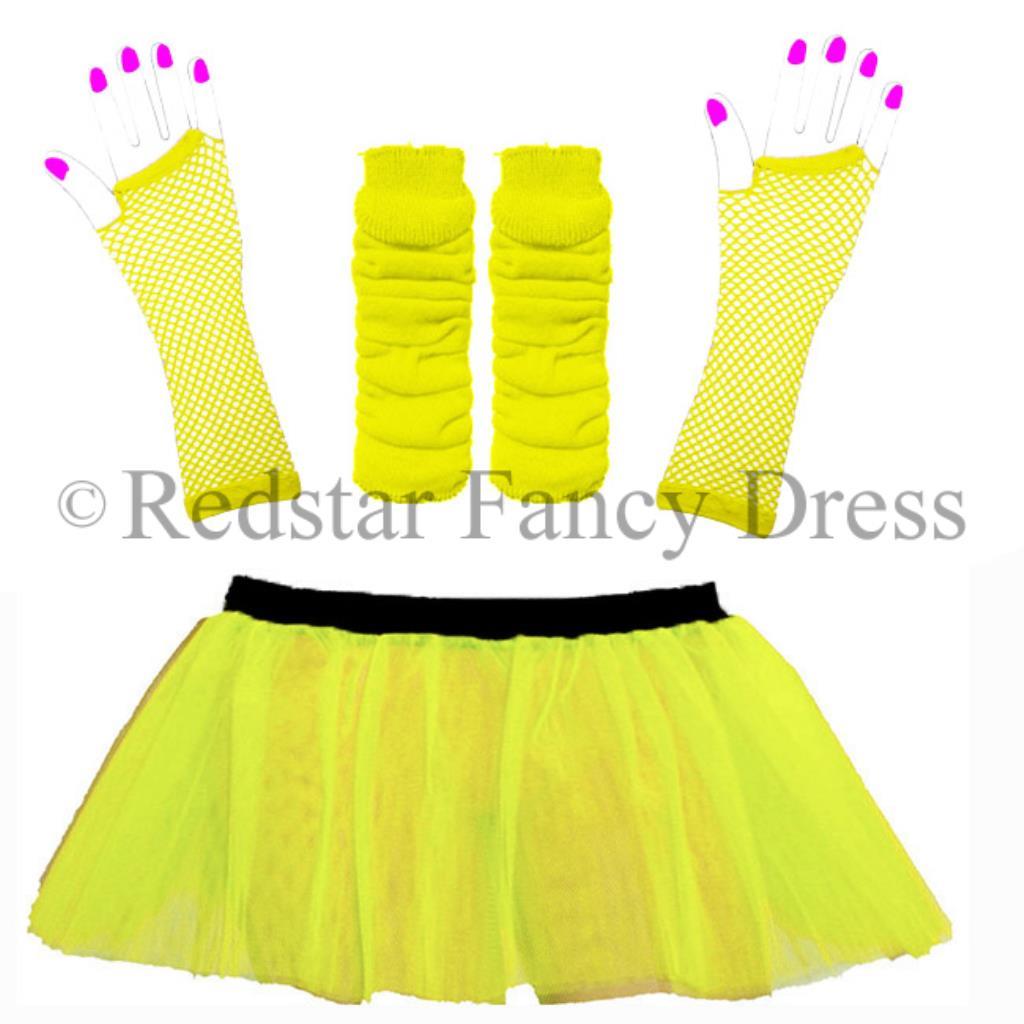 NEON TUTU SET AND ACCESSORIES 1980S SKIRT FANCY DRESS HEN PARTY COSTUME ...