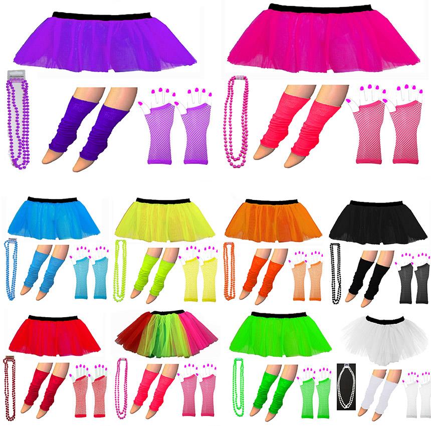 Neon 80s Tutu Skirt Set Legwarmers Gloves Beads Fancy Dress Hen Party Costumes Ebay 7345