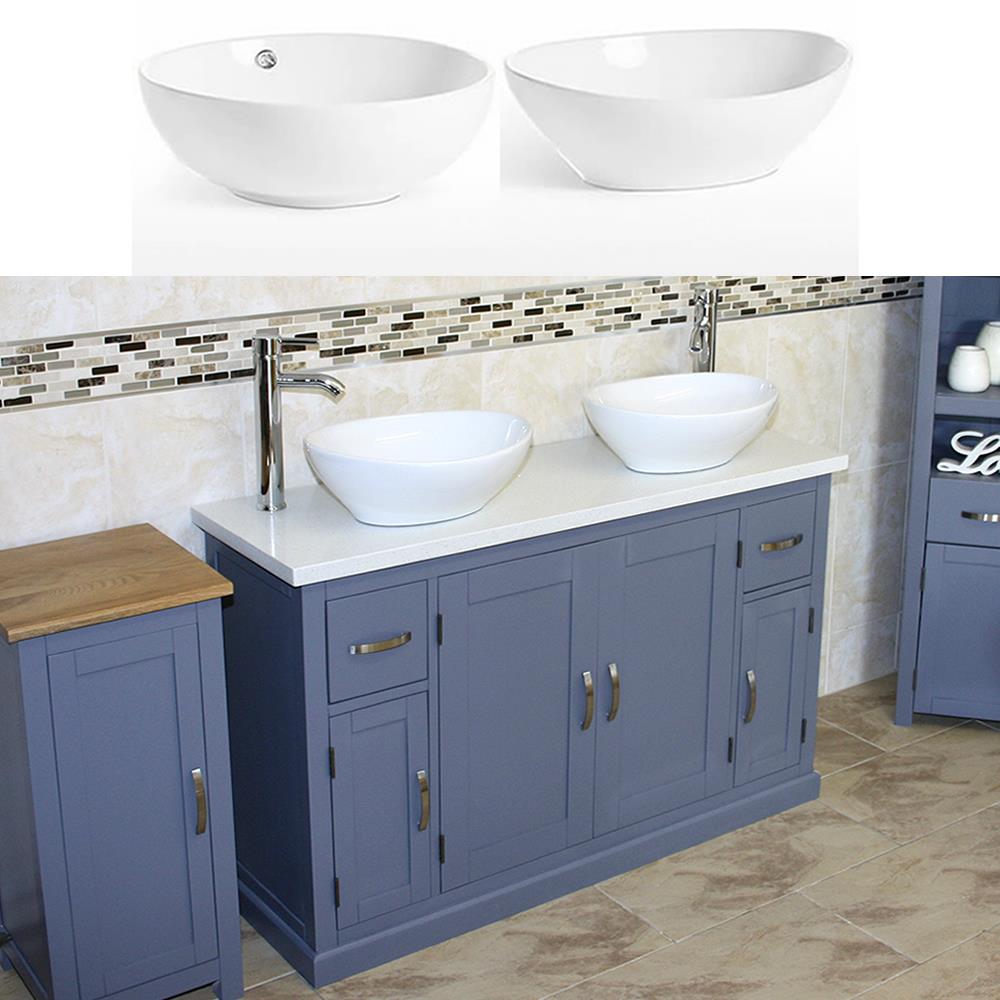 Bathroom Double Vanity Unit Grey Painted Cabinet White Quartz Ceramic Basin 402 Ebay