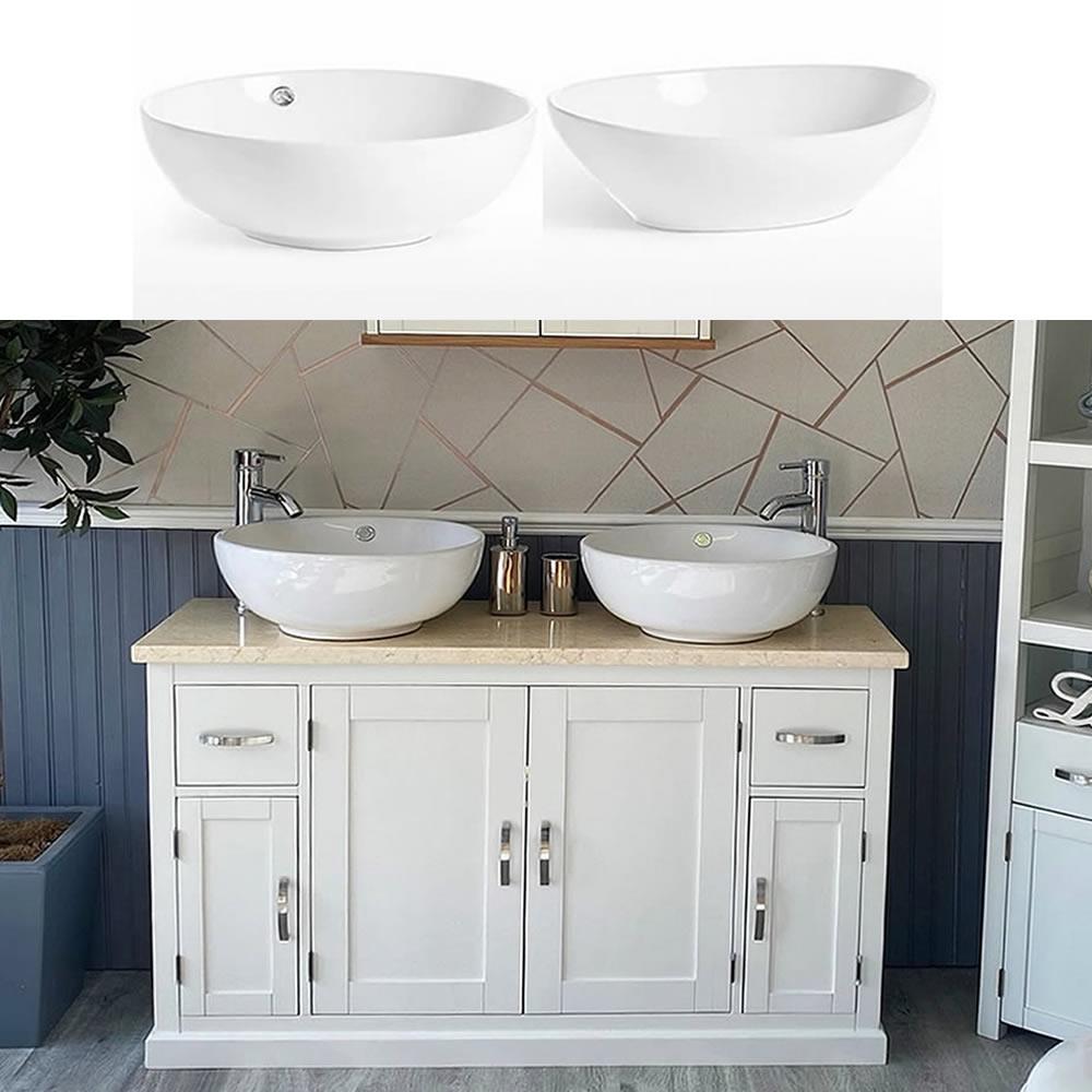 Off White Bathroom Vanity Unit with Cream Marble Top & Ceramic Basin
