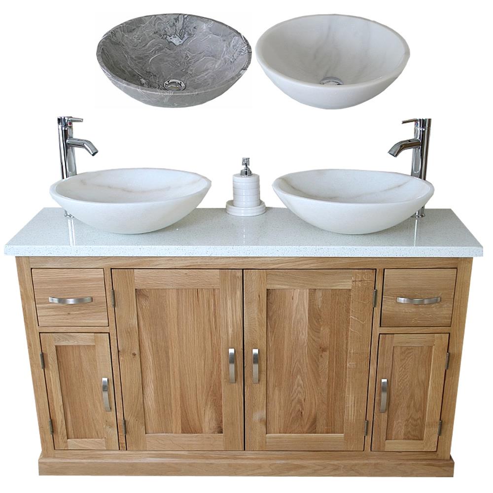Oak Bathroom Vanity Unit Quartz Top Cabinet Twin Marble Bowl Basin Tap Plug 402 Ebay