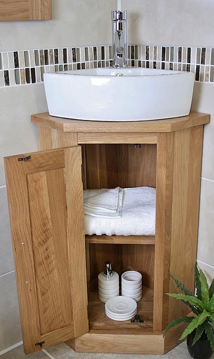 Solid Oak Bathroom Cabinet Cloakroom Corner Vanity Sink Bathroom