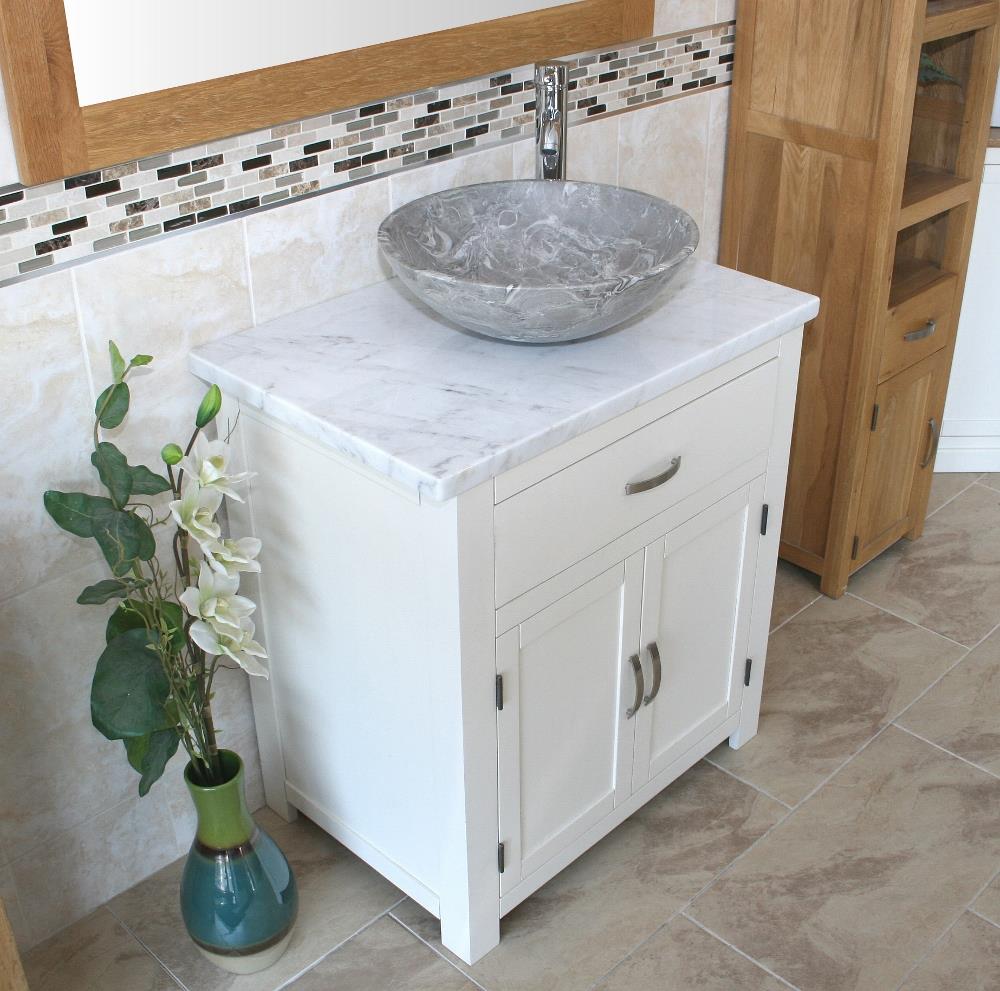 Bathroom Vanity Unit White Painted White Marble Top Stone Basin Ebay