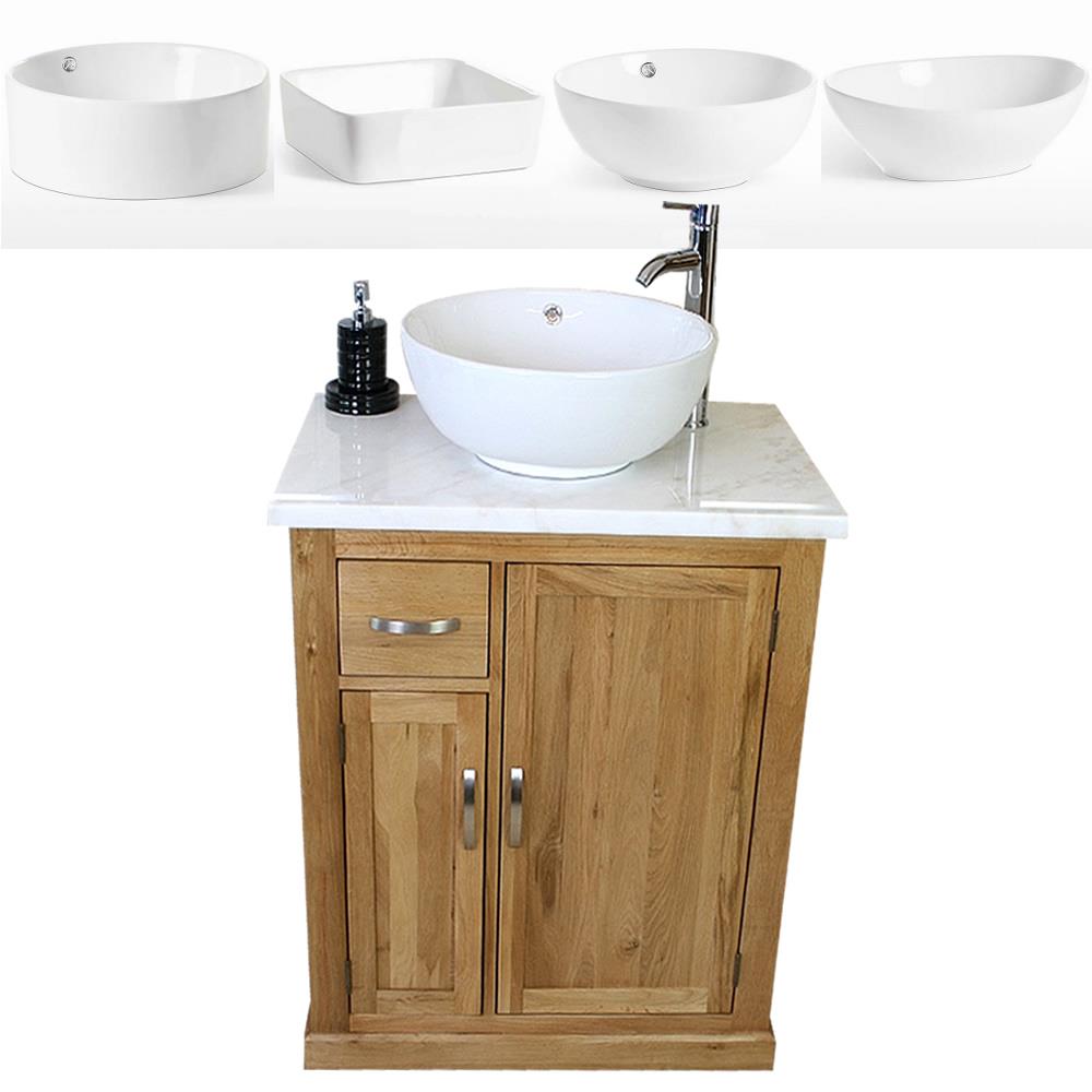 Bathroom Vanity Unit Free Standing Oak Cabinet White Marble