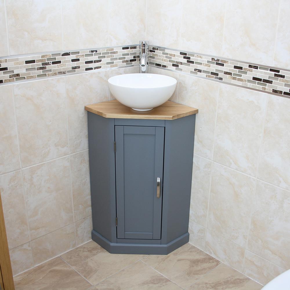 Grey Painted Bathroom Corner Compact Vanity Unit Ceramic Glass Basin Ebay