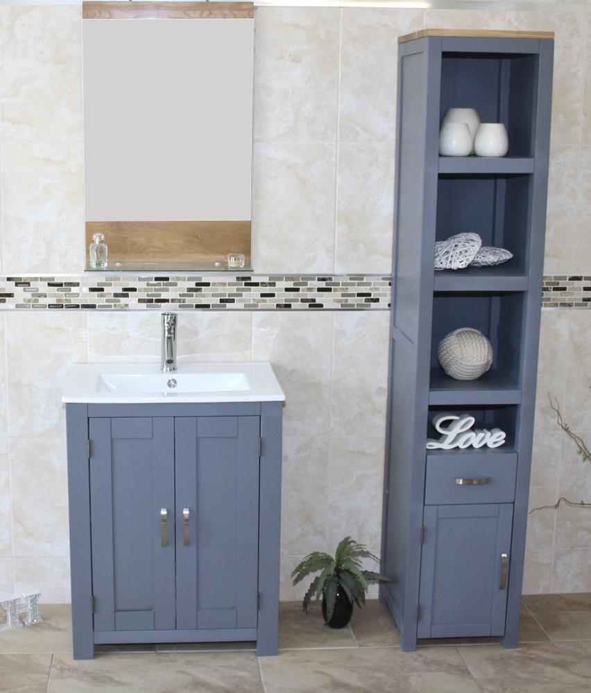 Slimline Bathroom Cabinet Vanity Unit Oak Top Grey Furniture Inset Sink Ebay