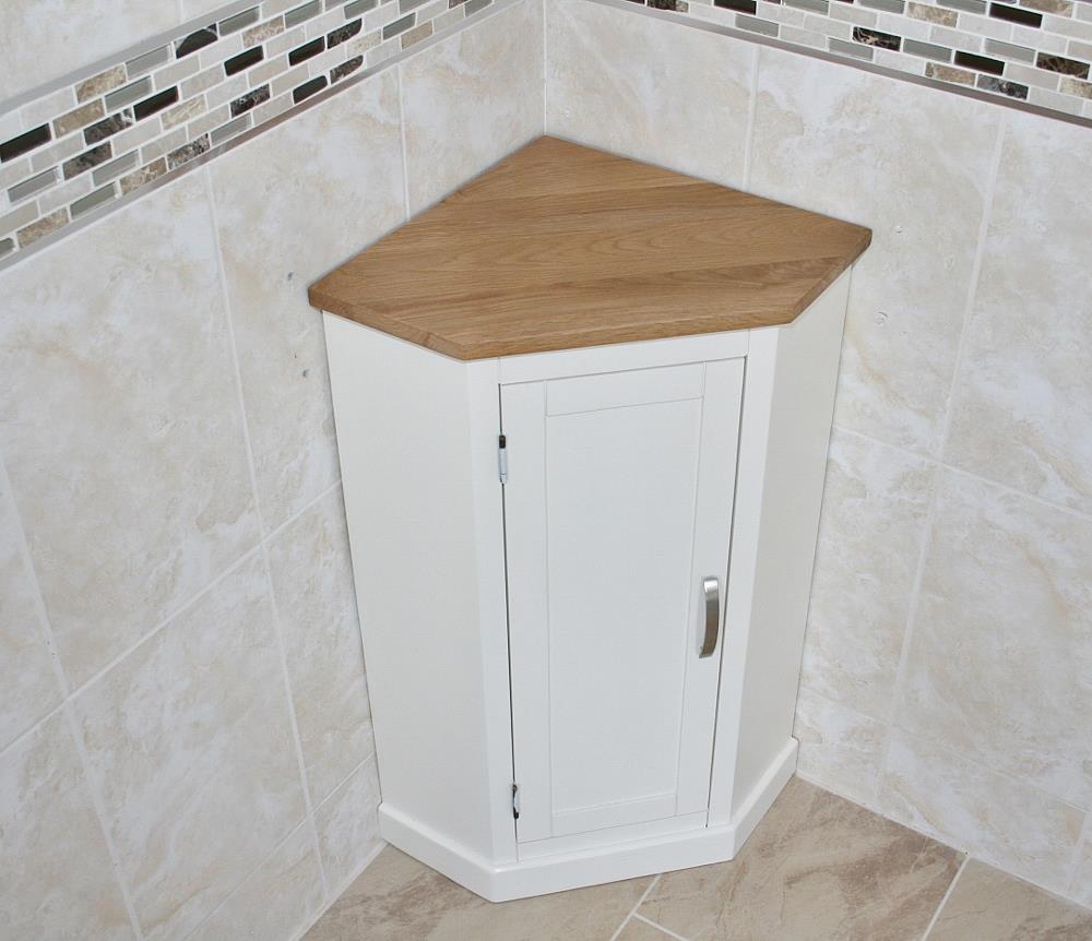Cloakroom Corner Bathroom Vanity Off White Cream Unit Oak Top