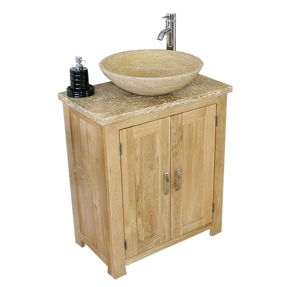 Solid Oak Bathroom Vanity Unit Bathroom Slimline Cabinet Travertine Worktop Ebay
