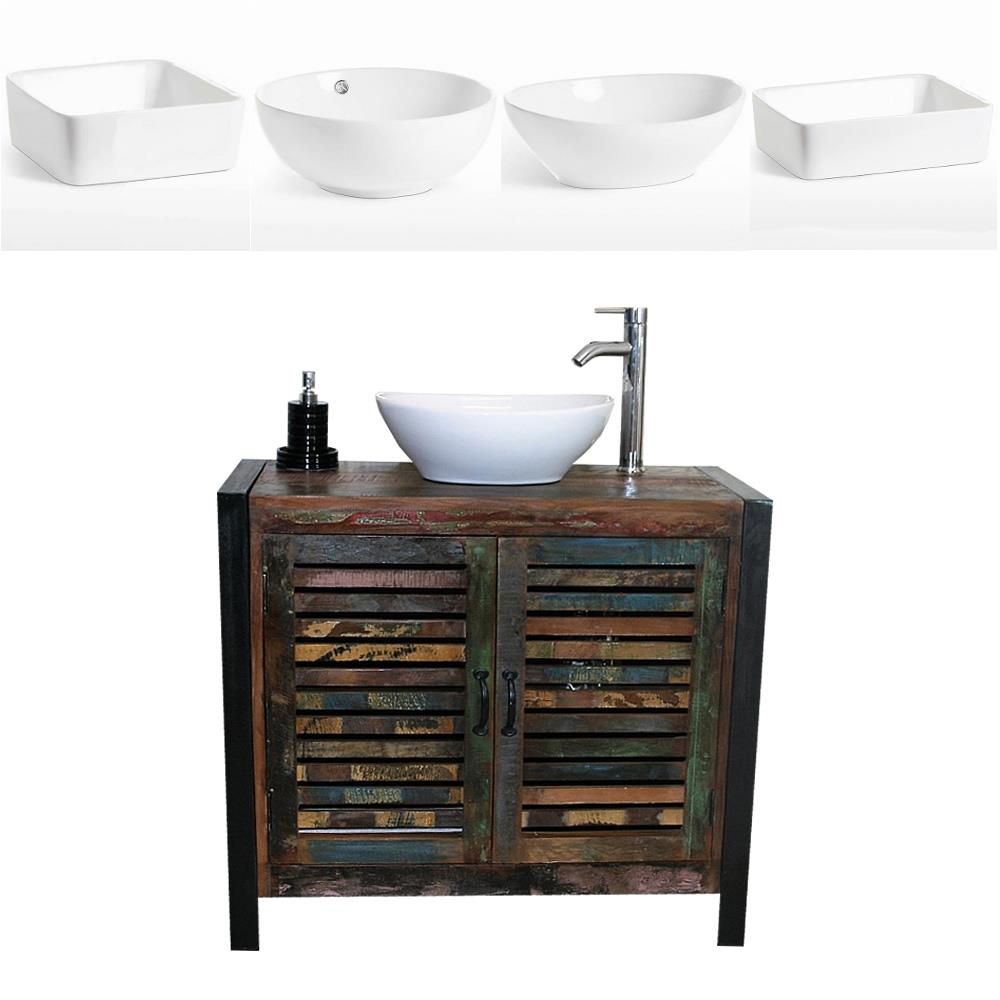 Reclaimed Wood Bathroom Vanity Unit 2 Door With White Ceramic Basin Choice A Ebay