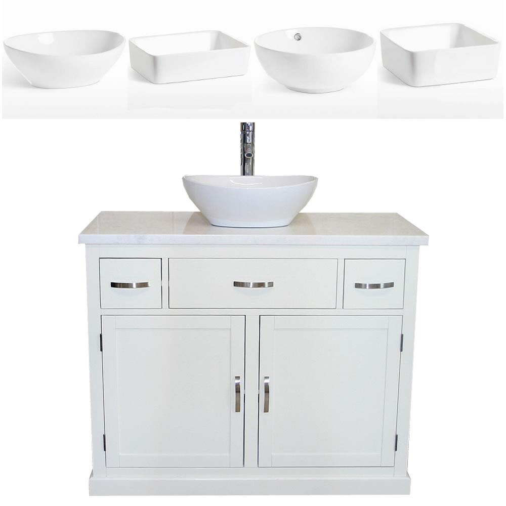 Bathroom Vanity Unit White Wash Stand White Marble Ceramic Basin Ebay