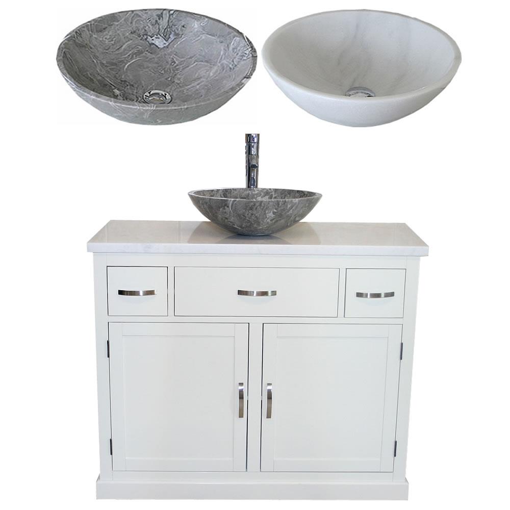 Bathroom Vanity Unit White Wash Stand White Marble Top Stone Basin Ebay