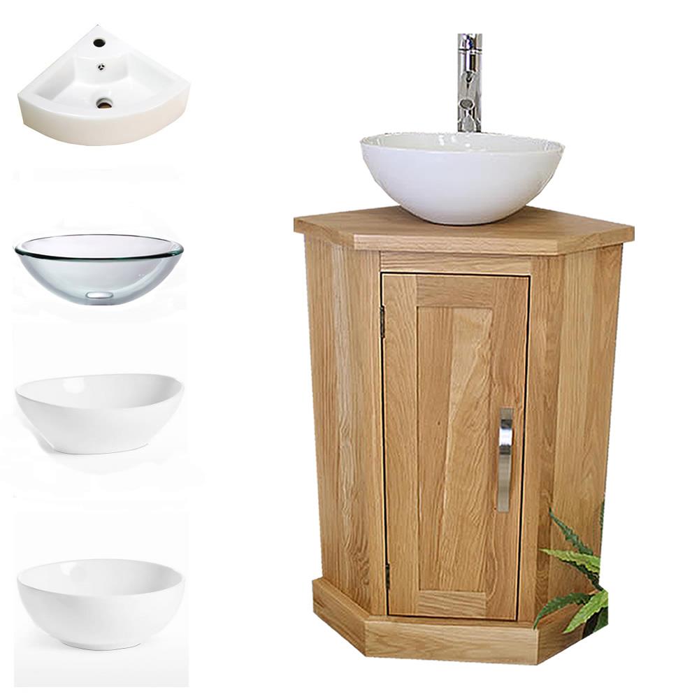 Solid Oak Bathroom Vanity Cabinet Cloakroom Corner Cabinets Basin Mirror Ebay