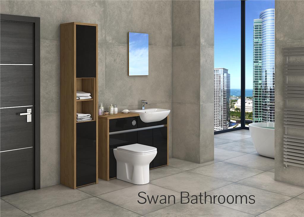 OAK / BLACK GLOSS BATHROOM FITTED FURNITURE WITH TALL UNIT 1550MM | eBay