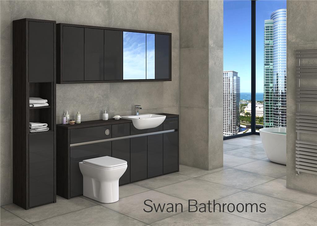 HACIENDA / ANTHRACITE GLOSS BATHROOM FITTED FURNITURE WITH WALL UNITS