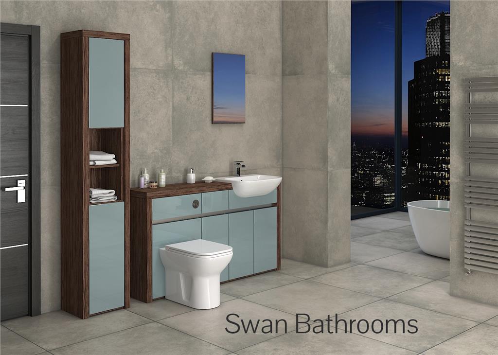 OLIVEWOOD / METALLIC BLUE GLOSS BATHROOM FITTED FURNITURE WITH TALL