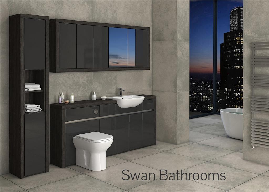 HACIENDA BLACK / ANTHRACITE GLOSS BATHROOM FITTED FURNITURE W/ WALL ...