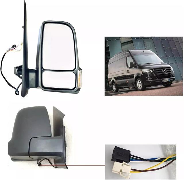 Mercedes-Benz Sprinter 2018-2024 Manual Long Arm Black Wing Mirror Unit Passenger Side