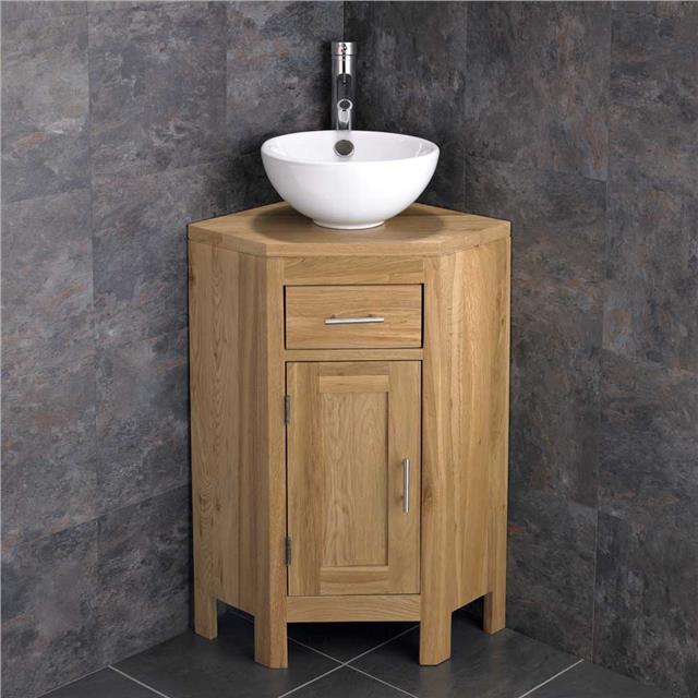 Oak Corner Vanity Unit Cloakroom Cabinet Ceramic Bowl Basin Various