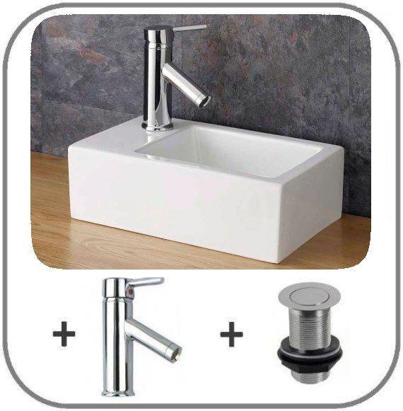 Small Countertop Sink 235mm Narrow Space Saving Bathroom Tap Ceramic 5060472883353 - Space Saving Bathroom Sink Waste