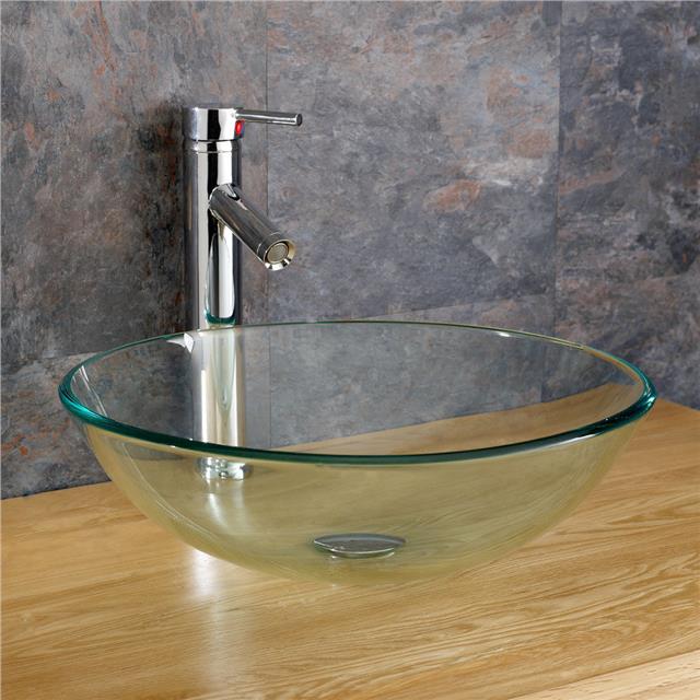 Details About Countertop Basin Round 35cm Bathroom Sink Clear Glass