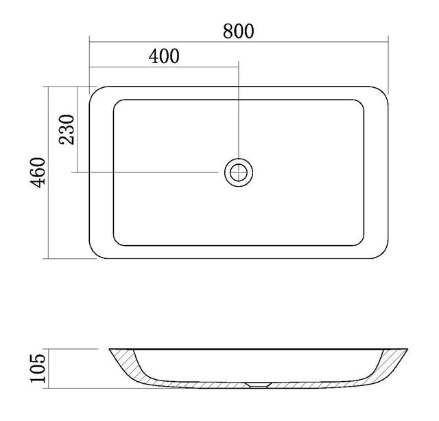 Solid Surface Rectangular Basin 80cm by 46cm Countertop Modern Bathroom ...