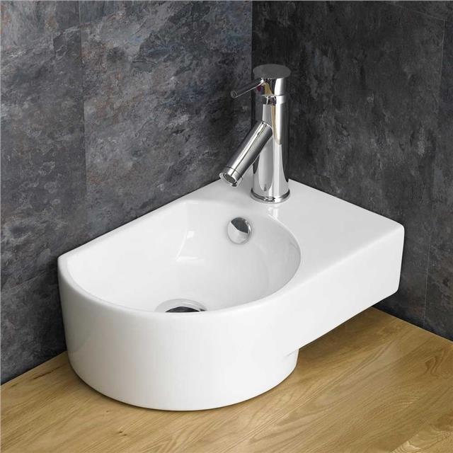 Large Corner Sink Bathroom Basin 65.6cm Wide Wall Hung White Ceramic ...