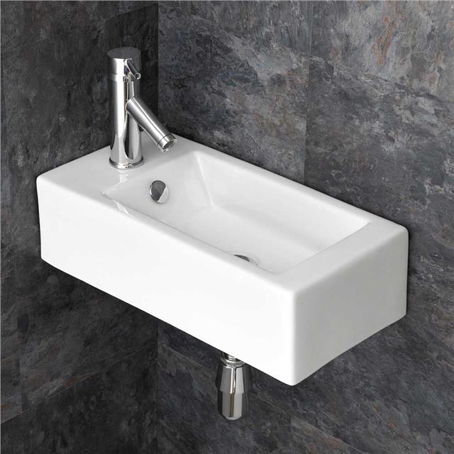 Large Corner Sink Bathroom Basin 65.6cm Wide Wall Hung White Ceramic ...