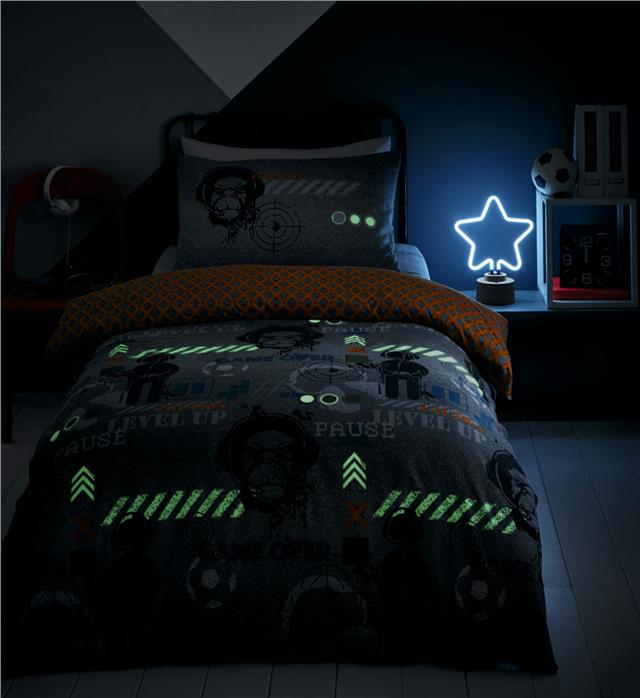 Single Bedding Duvet Set Teen Bedroom Glow In Dark Boys Gaming Quilt Cover Single Bedding Duvet Set Teen Bedroom, Teenage Bedding Sets Uk