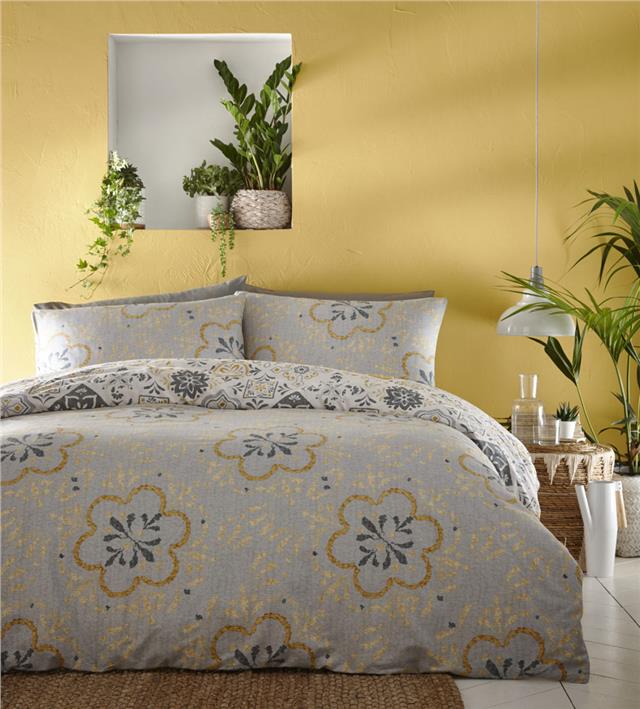 Ethnic Duvet Sets Ochre Yellow Grey Moroccan Tile Pattern Duvet