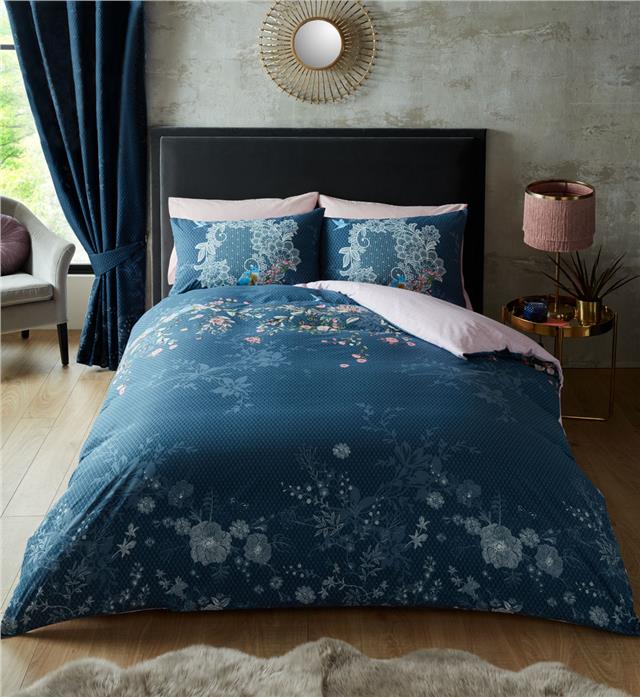 Duvet Set Navy Blue Love Bird Quilt Cover Pillow Cases Bedding