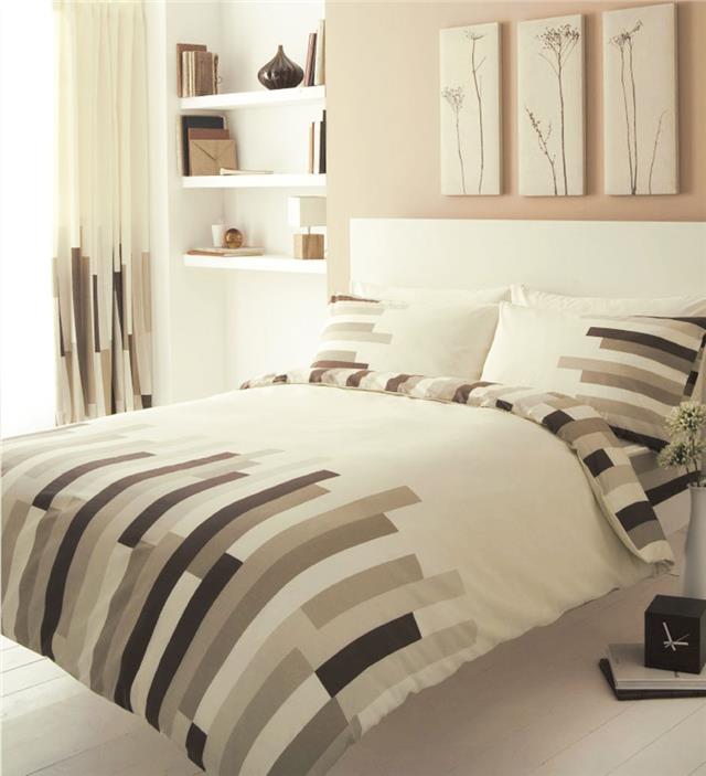 King Size Duvet Set Cream Brown Block Striped Quilt Cover Bed King Size Duvet Set Cream Brown Block Striped Quilt Cover Bed