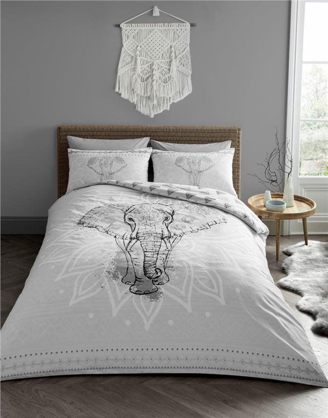 Elephant Duvet Set Grey White Tribal Bedding Quilt Cover Pillow Cases Ebay