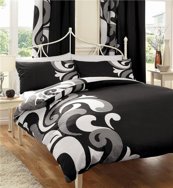 Double Duvet Set Black Grey Quilt Cover Pillow Cases Retro