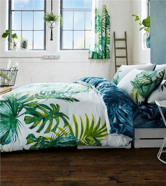 Duvet sets green tropical palm leaf print bedding quilt cover & pillow