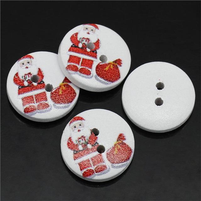 20 Botones de madera pintada de Santa Papá Noel 2 Agujeros Craft Costura Blanco