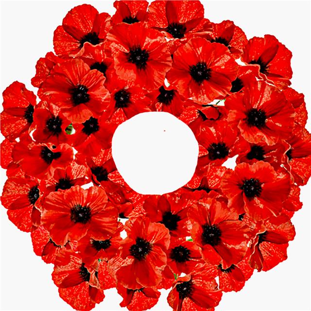 40cm Artificial Bright Red Poppy Wreath - 40+ Poppy Flowers